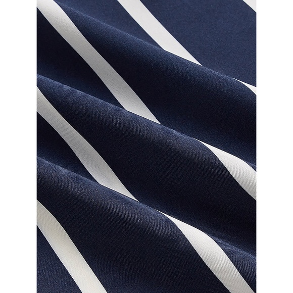 Navy Blue Striped Knot Sleeve Belted Shirt Dress - Picture 8 of 11